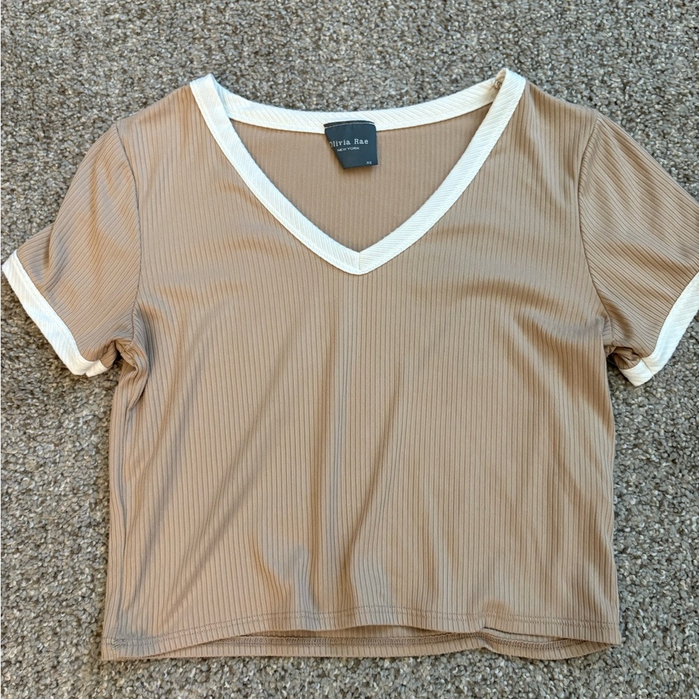 Olivia Rae Ribbed Knit Top - Brown